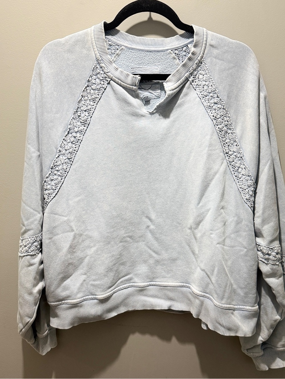 Aerie Hey Crochet Sweatshirt - Light Blue with Lace - Picture 2 of 5
